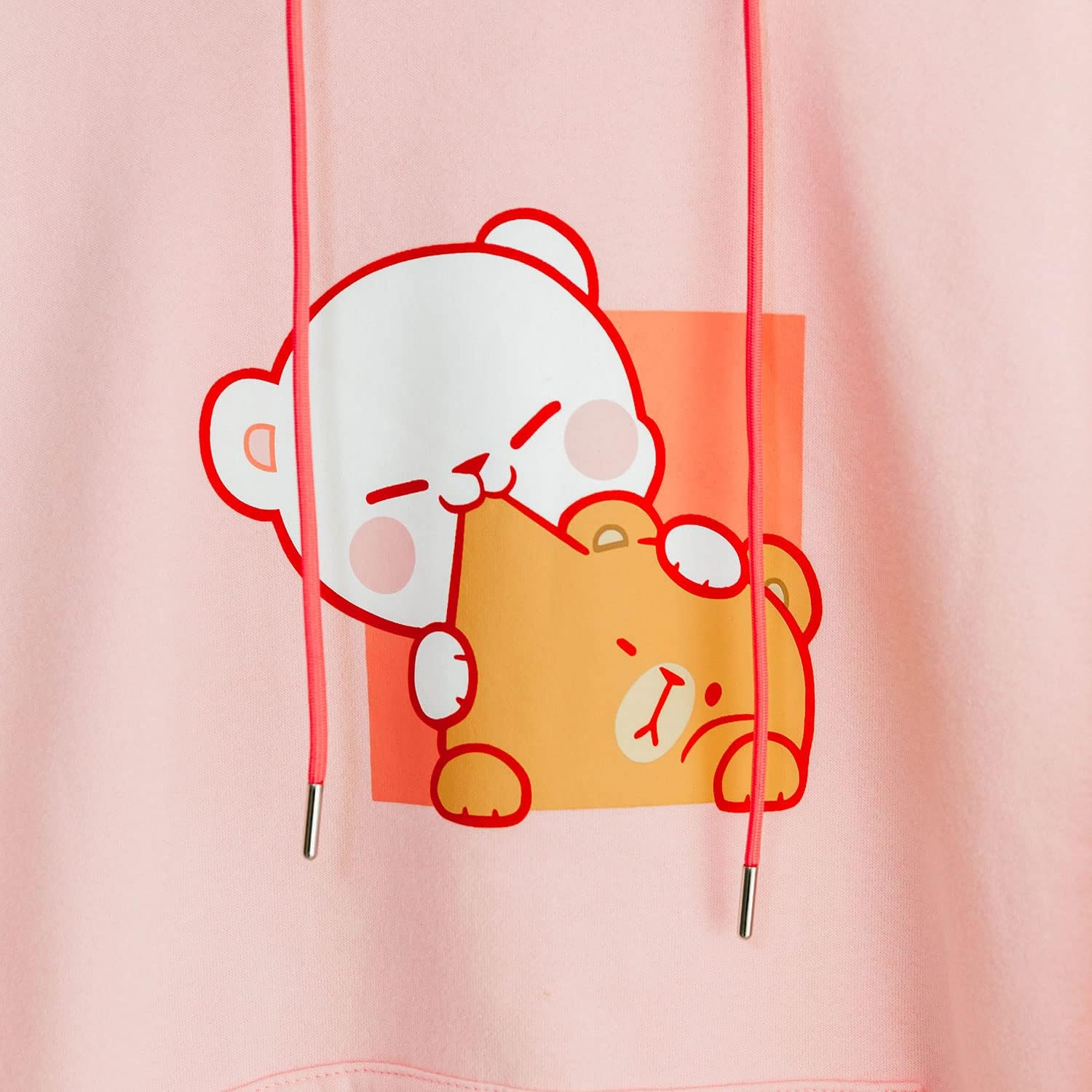 Milkmochabear Official Smooch and Snuggle Pink Black Fleece Hoodie Unisex Drop-Shoulder Milk Mocha Screen Print Embroidered - Image 2