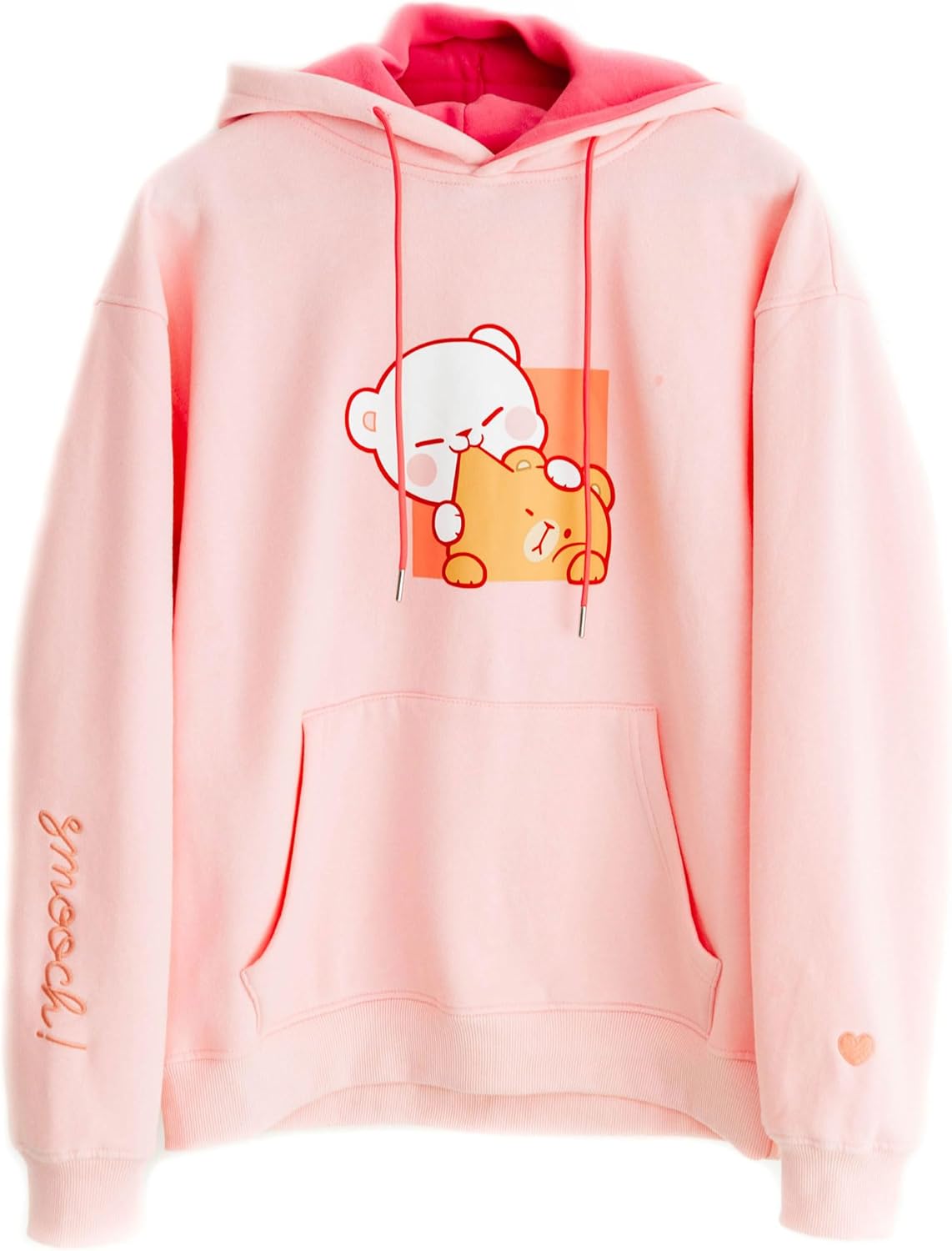 Milkmochabear Official Smooch and Snuggle Pink Black Fleece Hoodie Unisex Drop-Shoulder Milk Mocha Screen Print Embroidered