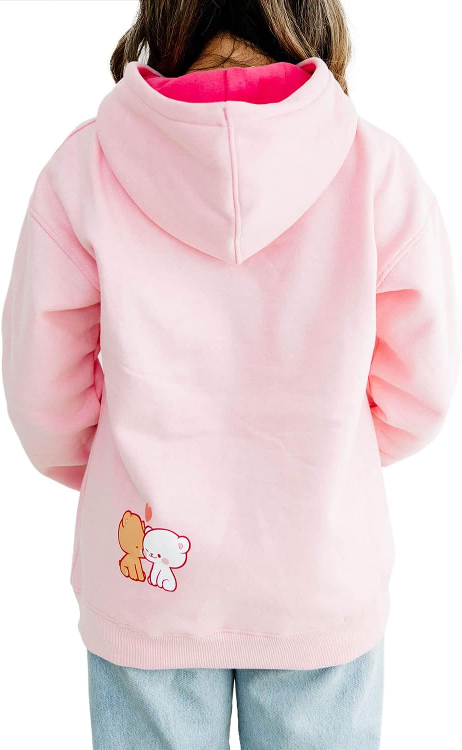 Milkmochabear Official Smooch and Snuggle Pink Black Fleece Hoodie Unisex Drop-Shoulder Milk Mocha Screen Print Embroidered - Image 5