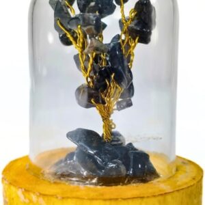 Natural Crystals Stone Tree with Glass Cover & Wooden Base 7x5cm, 2 Ounce 7 Chakra Artificial Trees Energy Bonsai Feng Shui Money Tree & Good Luck for Home & Office (Black Tourmaline)