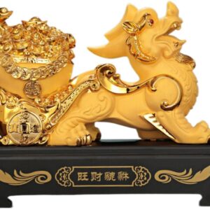 pi yao Sculpture Golden Home Decoration Figurine 貔貅摆件皮休葫芦 Wooden Hu Lu (Gourd) Coloured Glaze Brass Good Luck Hu Lu 家居家用沙金工艺商务开业礼品摆设 - fengshui-1347