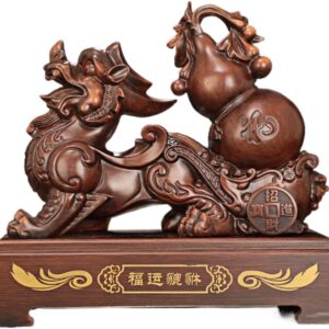 pi yao Sculpture Golden Home Decoration Figurine 貔貅摆件皮休葫芦 Wooden Hu Lu (Gourd) Coloured Glaze Brass Good Luck Hu Lu 家居家用沙金工艺商务开业礼品摆设 - fengshui-1350