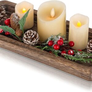 Romadedi Wooden Decorative Tray Candle Holder - Wood Long Narrow Tray Home Decor Small Rustic Centerpieces Trays for Coffee Table Dining Room Kitchen