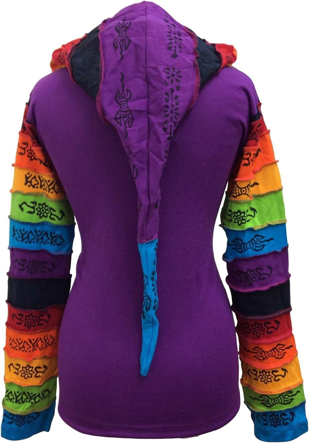 Shopoholic Fashion Women Rainbow Sleeved Flower Patch Hoodie - Image 5