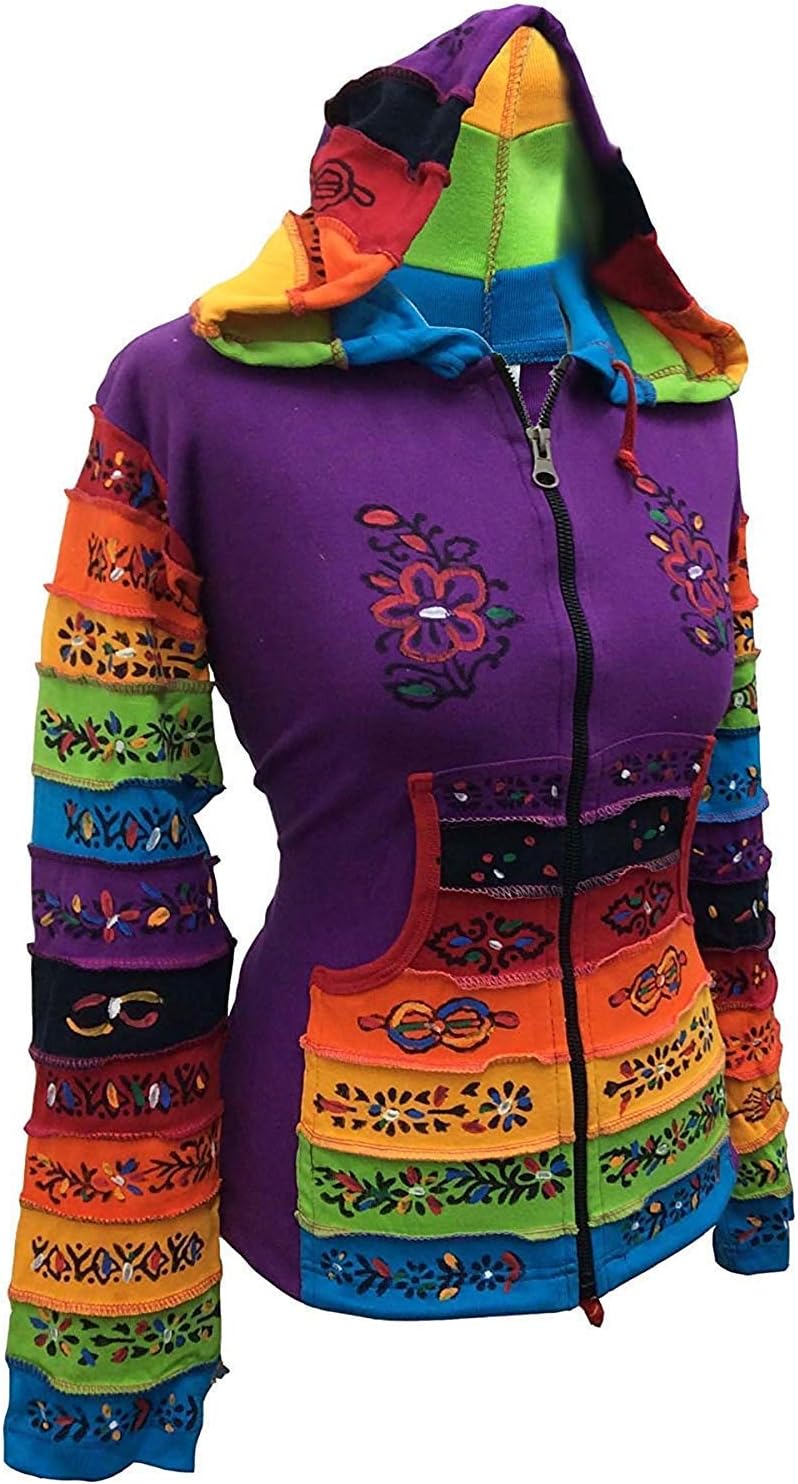 Shopoholic Fashion Women Rainbow Sleeved Flower Patch Hoodie - Image 4