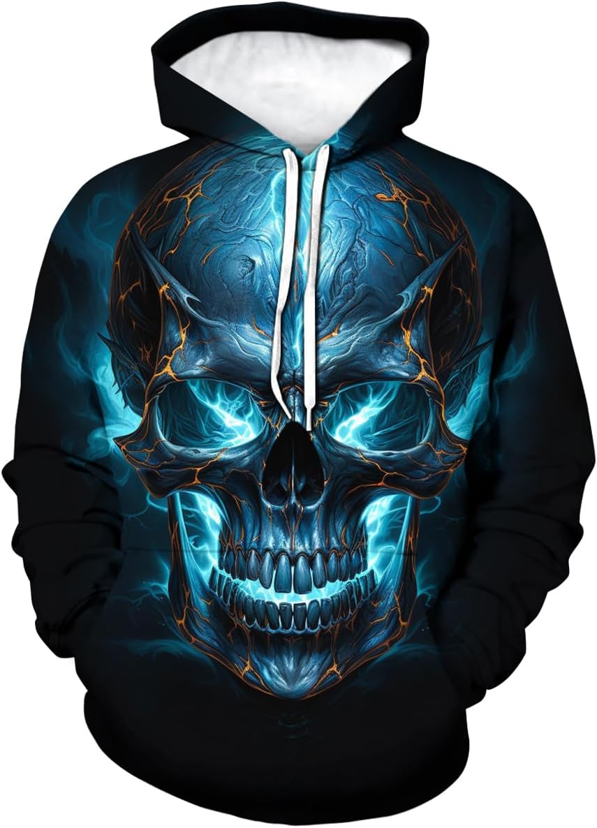TiwBski Men's Novelty Skull Print Hoodies Sweatshirt Pullover with Pocket