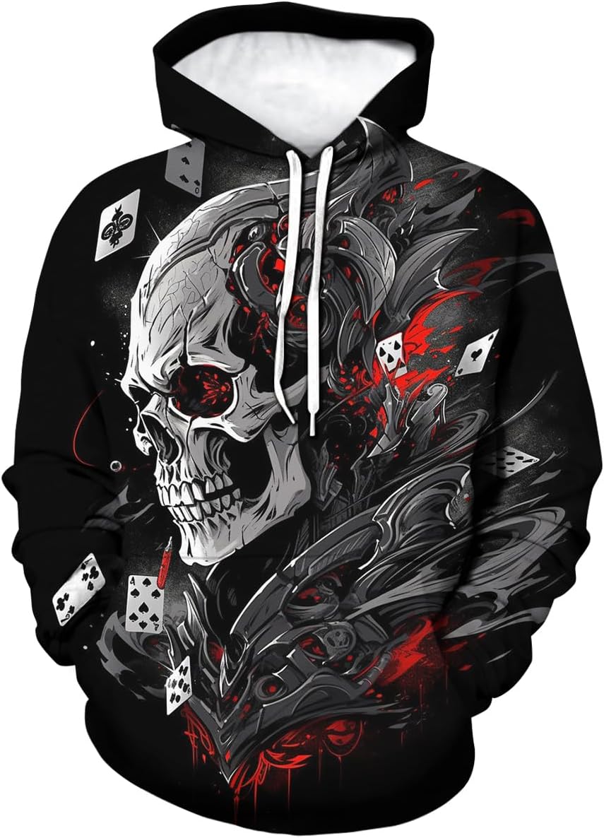 TiwBski Men's Novelty Skull Print Hoodies Sweatshirt Pullover with Pocket - Image 7