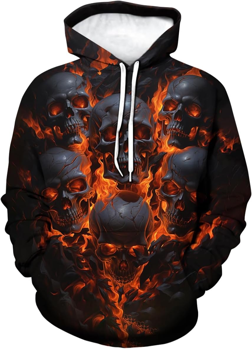 TiwBski Men's Novelty Skull Print Hoodies Sweatshirt Pullover with Pocket - Image 10