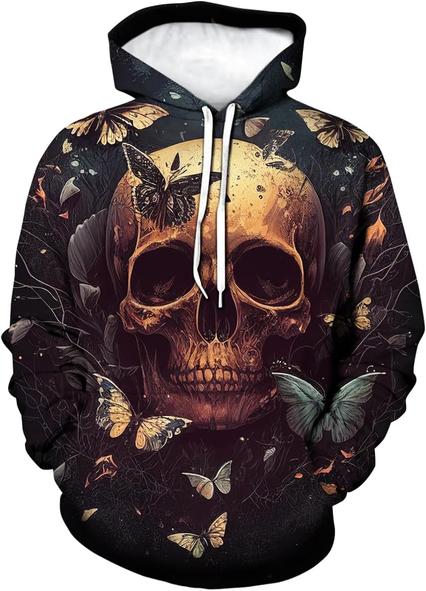 TiwBski Men's Novelty Skull Print Hoodies Sweatshirt Pullover with Pocket - Image 8