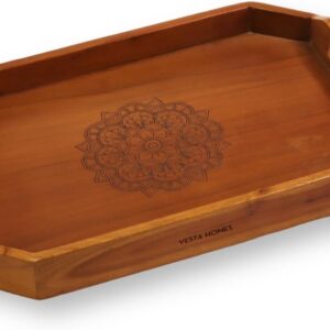 Vesta Homes Extra Large Wooden Serving Tray for Home, Kitchen, Breakfast, Restaurant, Office Organizer, Dining Table | Premium Acacia Wood |18 * 12 * 3 Inches | Handcrafted in India
