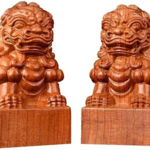 Wall lamp Gardening Ornament,Pair Fu Foo Dogs Statues, Chinese Feng Shui Decor,Wooden for Home and Office, Attract Wealth and Good Luck,Best Gift Crafts Statue Sculpture Collectible Bracket Light
