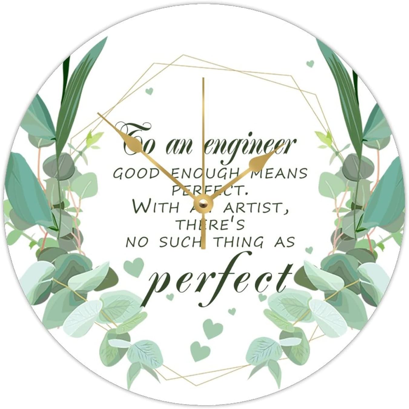 WengBeauty Wooden Round Clock to an Enginner Good Enough Means Perfect Wall Clock Xmas Holiday Clock Silent & Non-Ticking Decorative for Kitchen Home Bedroom 15"x15"