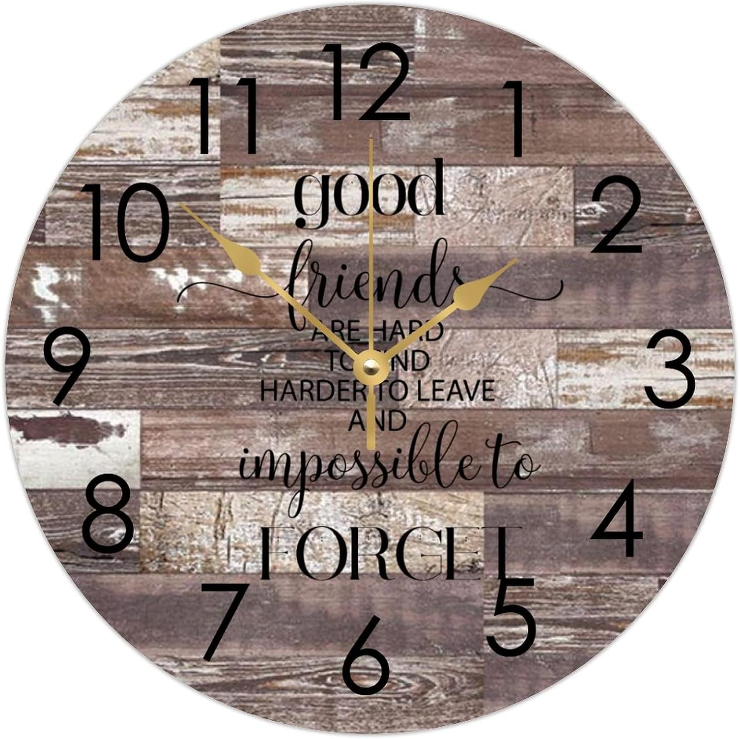 WengBeauty Wooden Round Wall Clock Good Friends are Hard to Find, Harder to Leave Clocks Mate Gift Birthday Clock Silent & Non-Ticking Decorative for Kitchen Home Bedroom 15"x15"