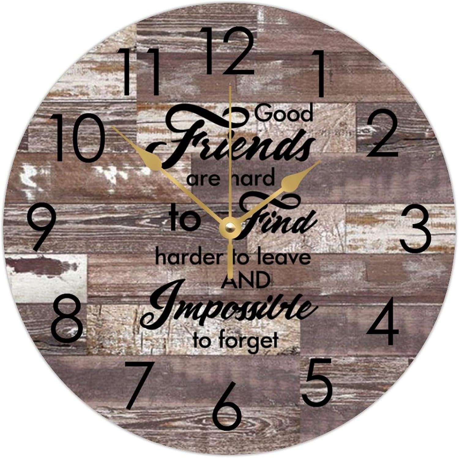 WengBeauty Wooden Round Wall Clock Good Friends are Hard to Find,harder to Leave Wall Clocks Bestie Gifts Clock Quartz Battery Operated for Home Dining Room Laundry Room Front Door 15"x15"