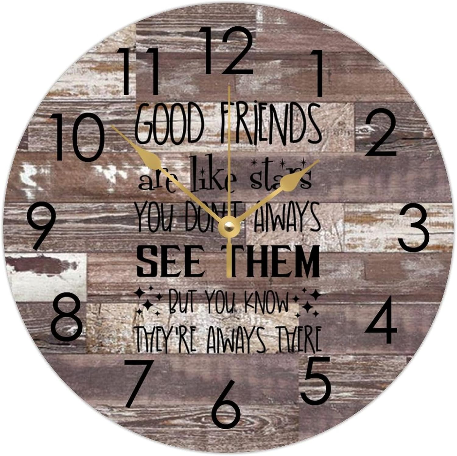 WengBeauty Wooden Round Wall Clock Good Friends are Like Stars Wall Clocks Mate Gift Birthday Clock Silent Non Ticking for Home Dining Room Laundry Room Front Door 15"x15"