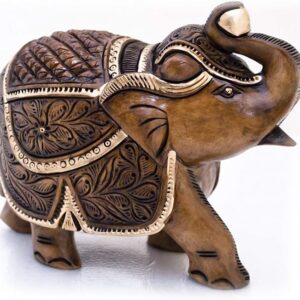 Wooden Elephant Idol Feng Shui Good Luck Statue Handmade (2 inches) Home Decor with antiq Look Gift and Temple Pooja by Indian Collectible