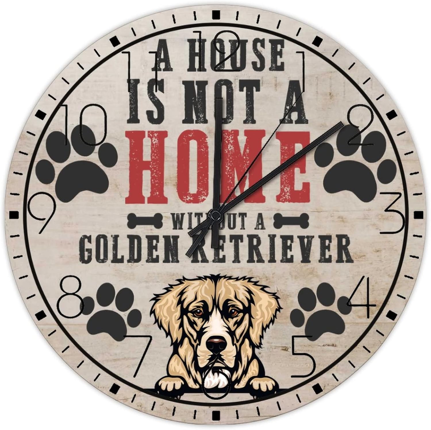 Wooden Wall Clock Analog Round Non-Ticking A House is Not A Home Without A Dog Personalized Wall Clocks Pet Owners Good Friends Wall Decor for Family Room Living Room Above Fireplace 15 Inch