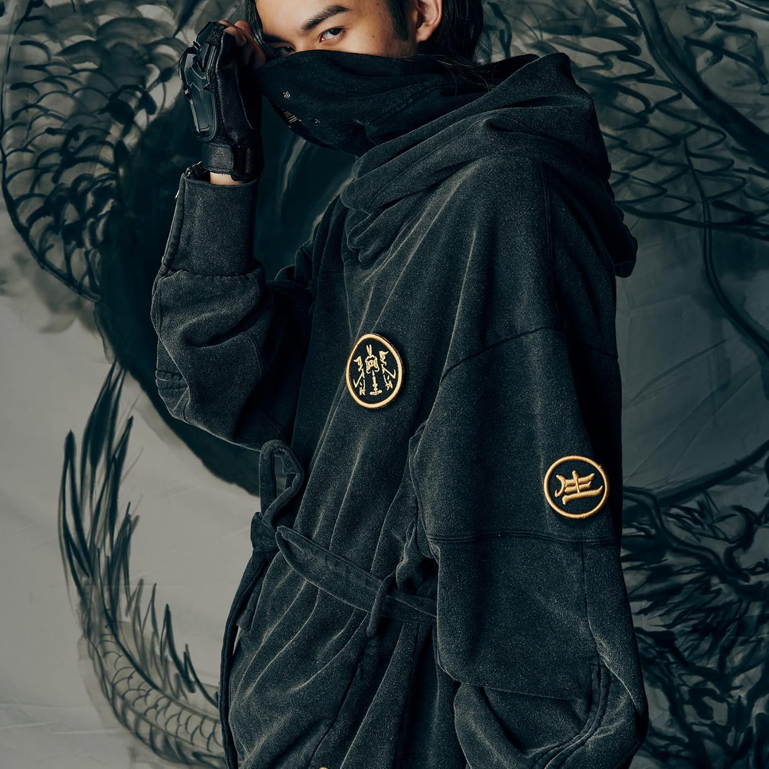 XYXIONGMAO Men's Black Futuristic Techwear Streetwear Hoodies Japanese Hip Hop Kanji Designer Baggy Hoodie - Image 2